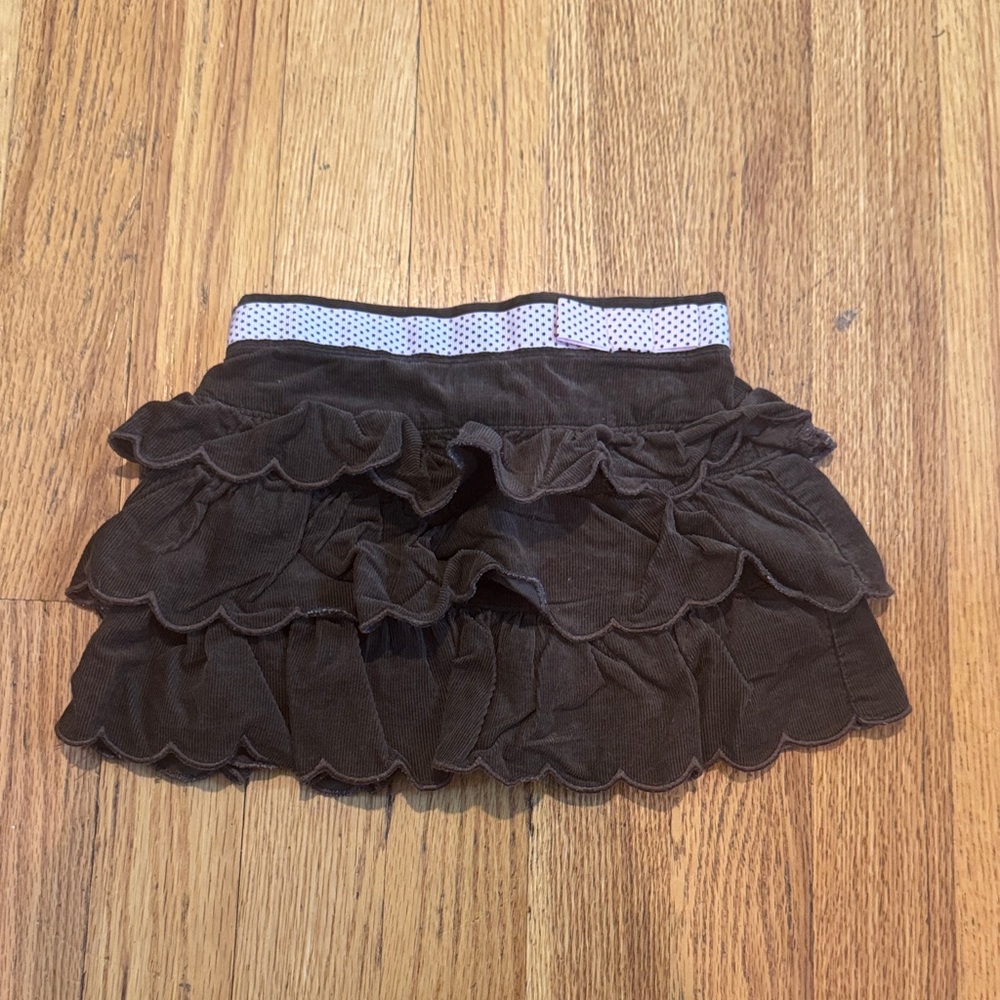 Janie And Jack Brown Ruffled Skirt with Pink Waistband And Elastic Back 3-6 Mos